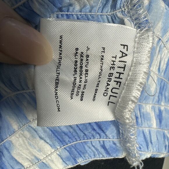 Faithfull the Brand Magnolia Mini Dress Sz 4 Small Blue Floral Tie Dye Smocked - Picture 6 of 11